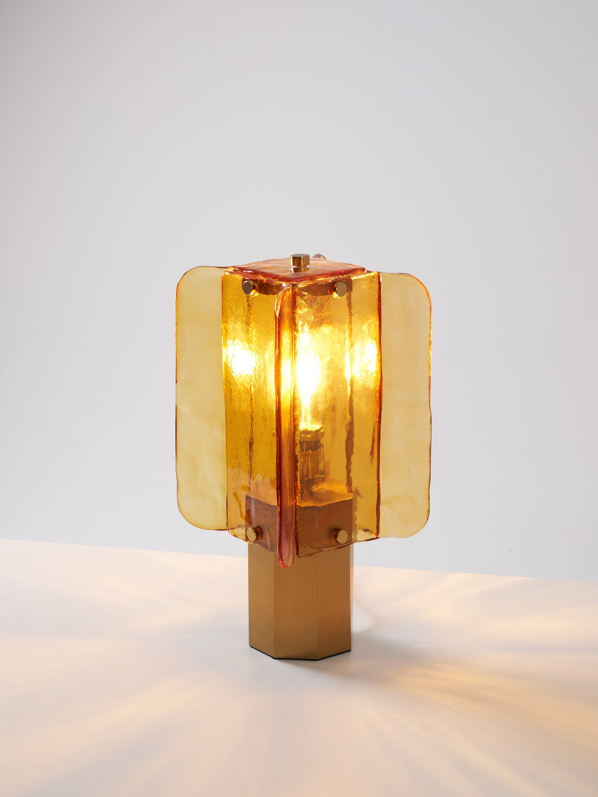 Aurelia Amber Glass Table Lamp with Brass Base for Bedside and Living Room