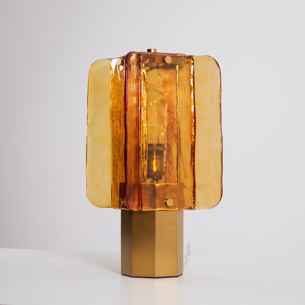 Aurelia Amber Glass Table Lamp with Brass Base for Bedside and Living Room
