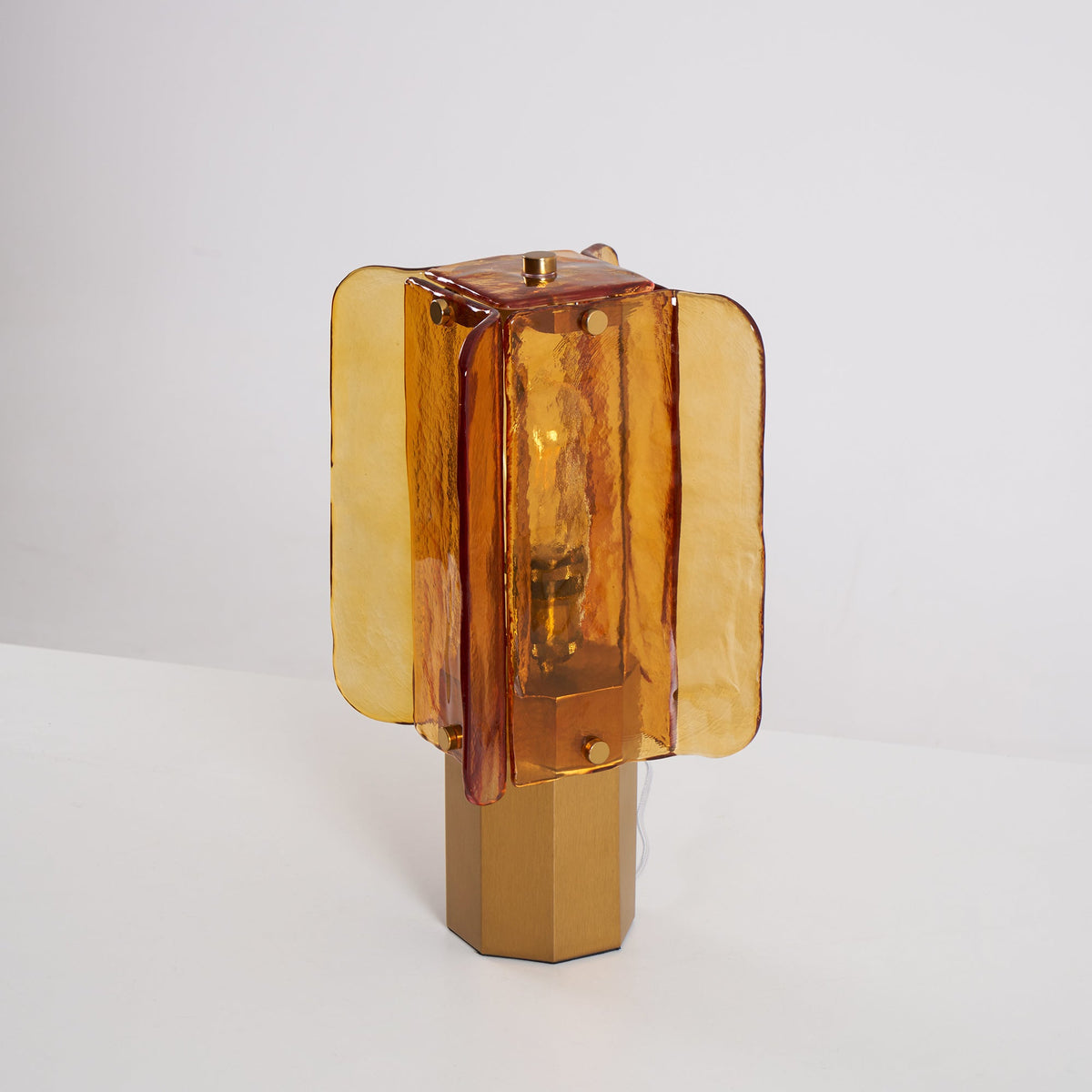 Aurelia Amber Glass Table Lamp with Brass Base for Bedside and Living Room