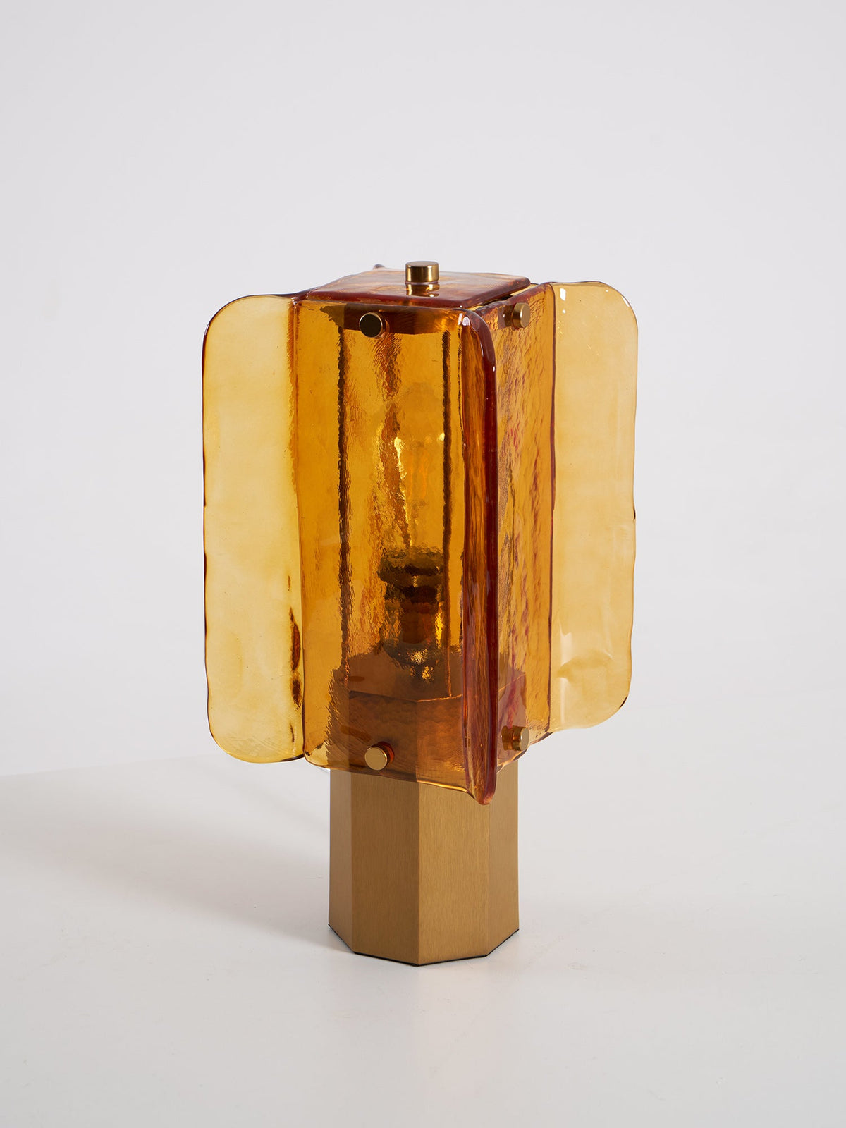 Aurelia Amber Glass Table Lamp with Brass Base for Bedside and Living Room