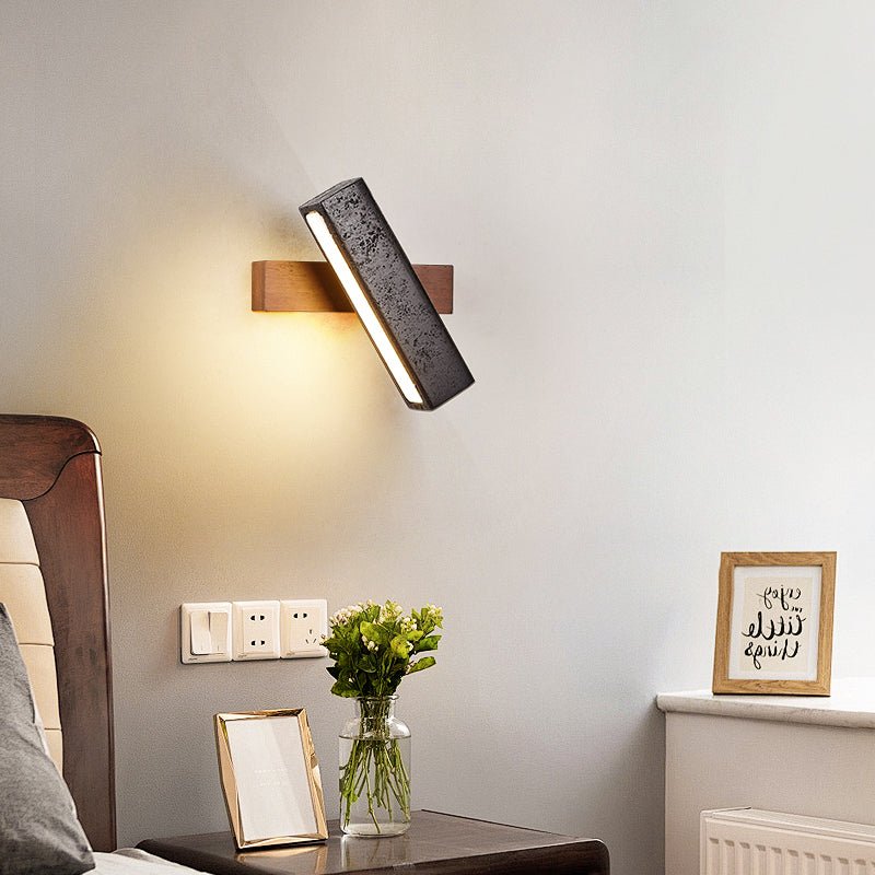 Elias Wall Sconce in Black Travertine and Walnut Wood