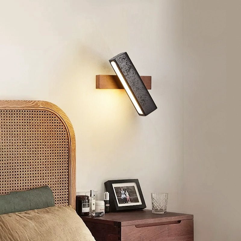 Elias Wall Sconce in Black Travertine and Walnut Wood