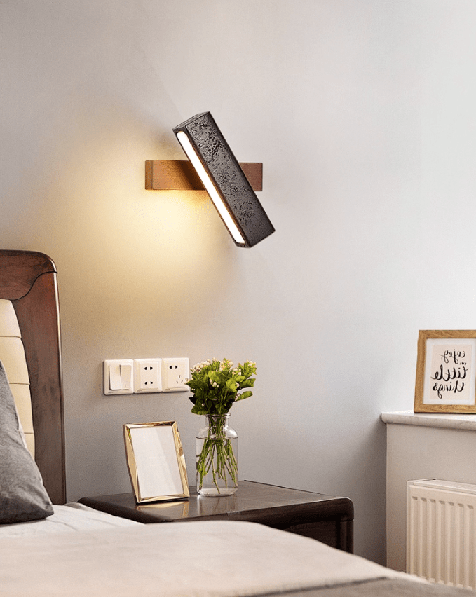 Elias Wall Sconce in Black Travertine and Walnut Wood