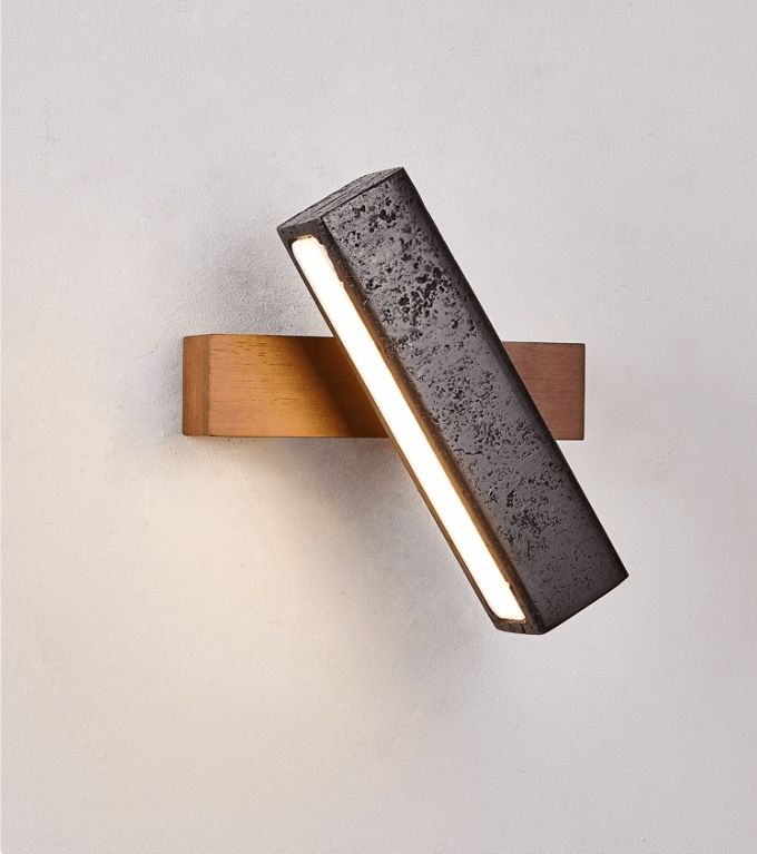 Elias Wall Sconce in Black Travertine and Walnut Wood