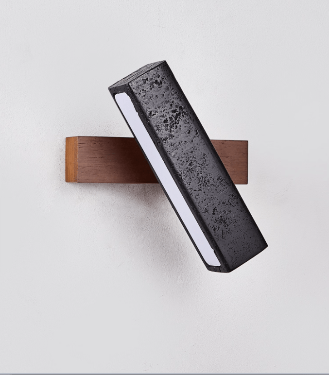 Elias Wall Sconce in Black Travertine and Walnut Wood