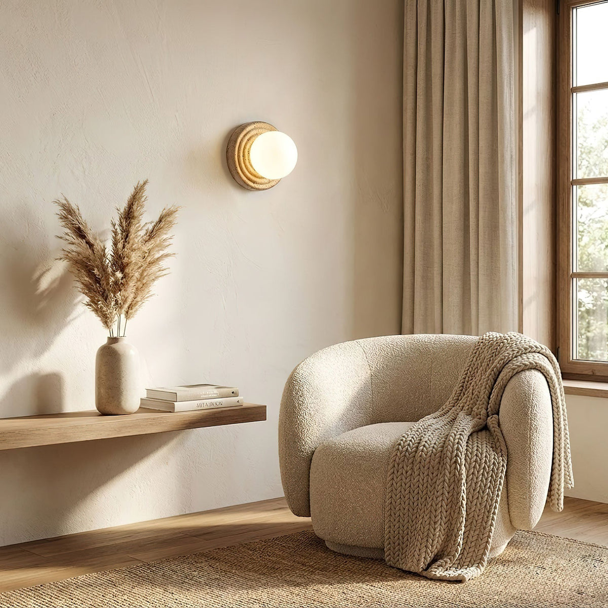 Elira Wall Sconce in Yellow Travertine with Opal Glass Shade