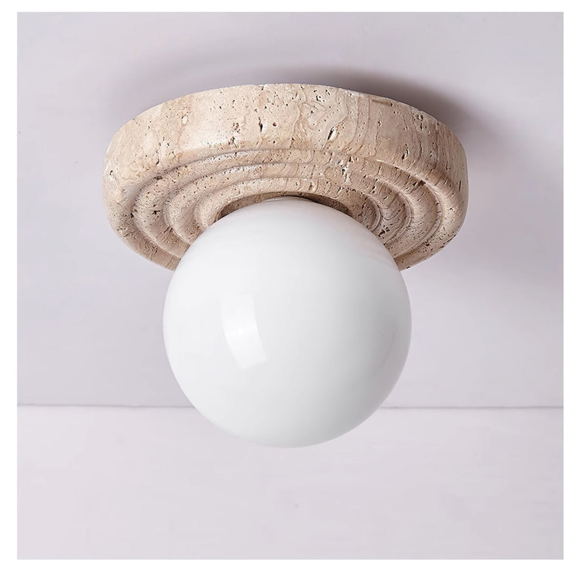 Elira Travertine Flush Mount Ceiling Light with Opal Glass Globe