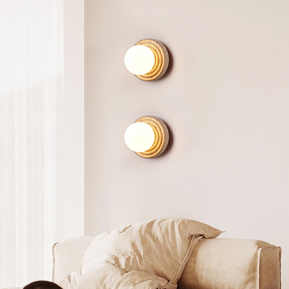 Elira Wall Sconce in Yellow Travertine with Opal Glass Shade