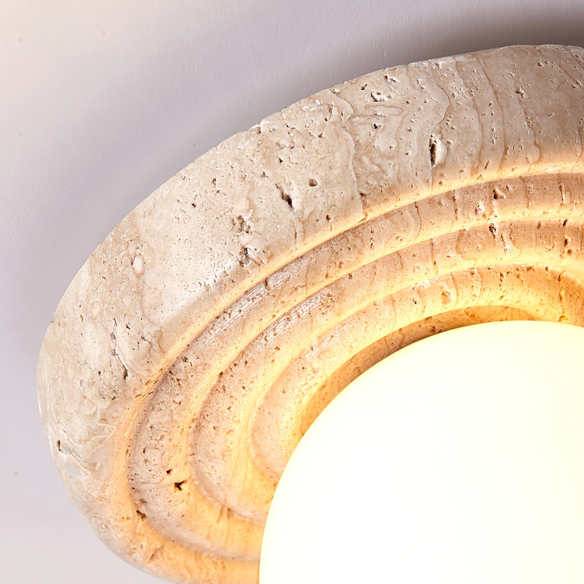 Elira Wall Sconce in Yellow Travertine with Opal Glass Shade