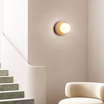 Elira Wall Sconce in Yellow Travertine with Opal Glass Shade