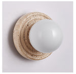 Elira Wall Sconce in Yellow Travertine with Opal Glass Shade