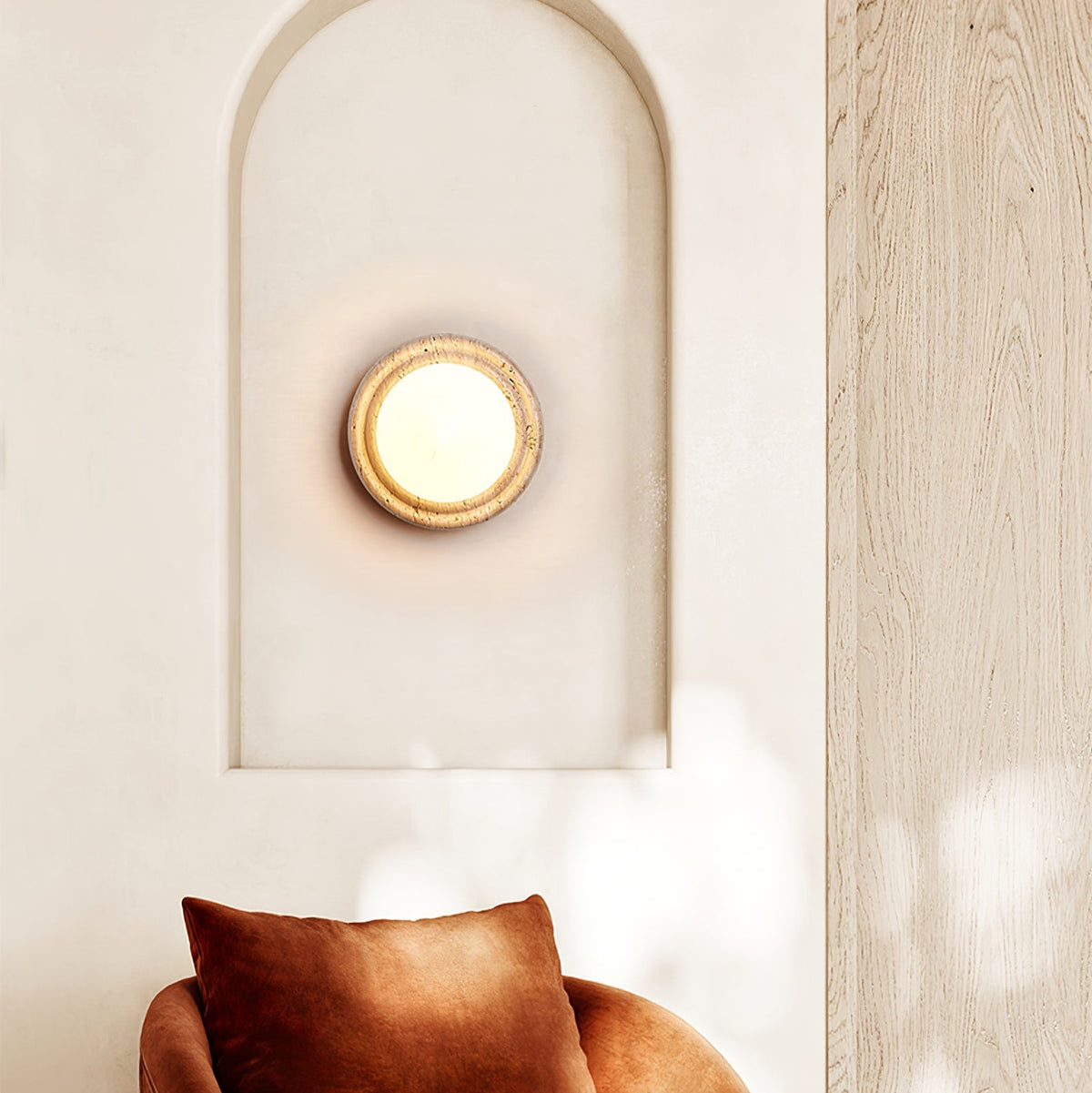 Elira Wall Sconce in Yellow Travertine with Opal Glass Shade