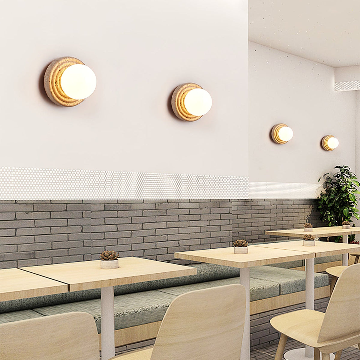 Elira Wall Sconce in Yellow Travertine with Opal Glass Shade