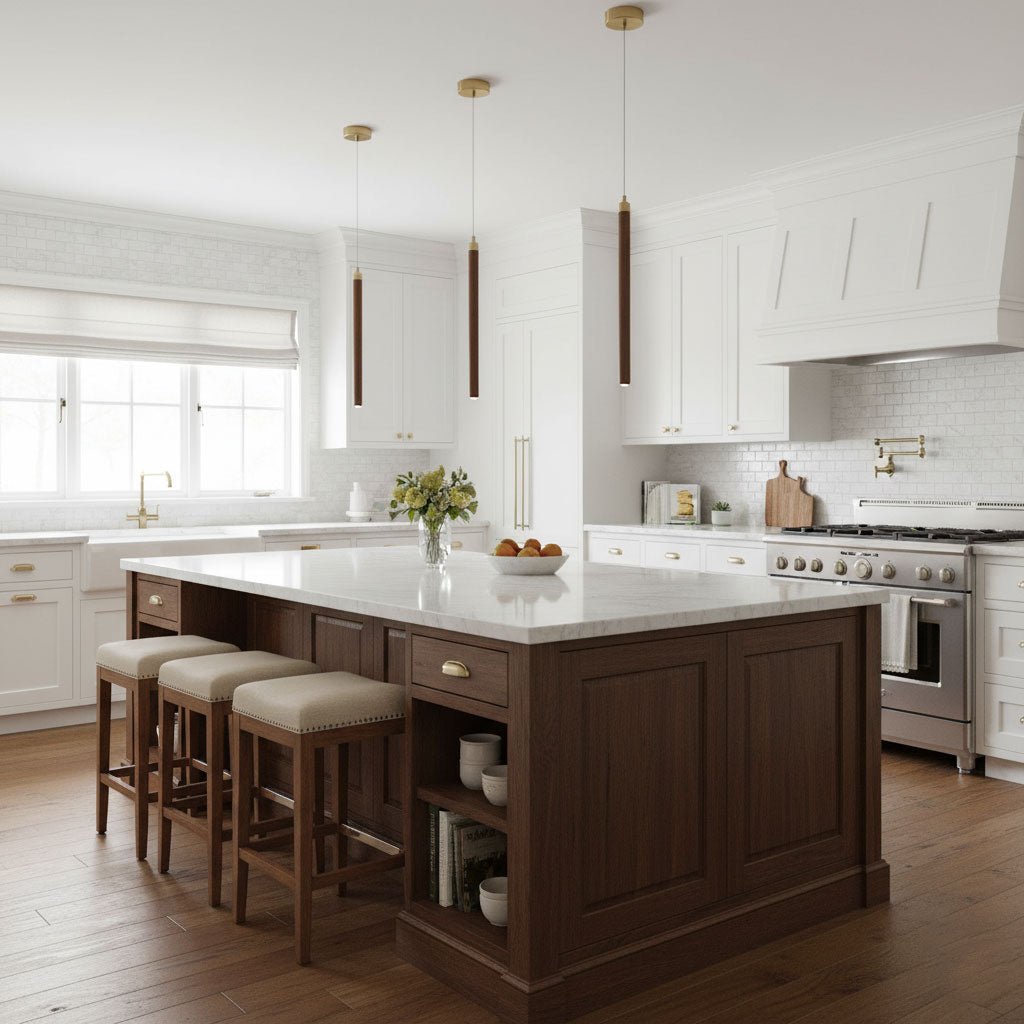 Elksdut Modern Walnut Wood LED Pendant Light for Kitchen Island and Dining Room
