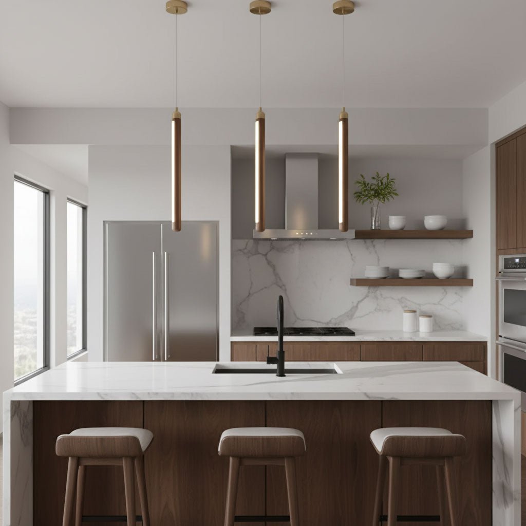 Elksdut Modern Walnut Wood LED Pendant Light for Kitchen Island and Dining Room