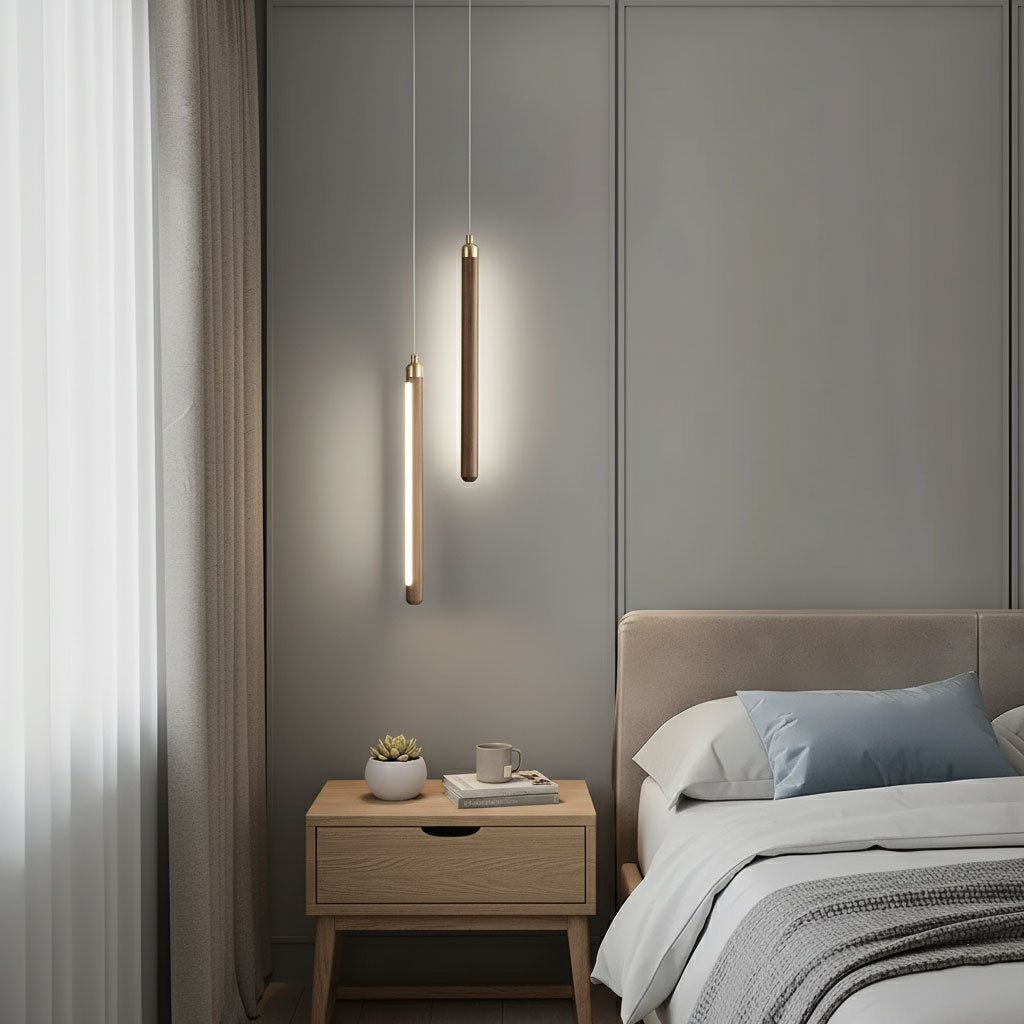 Elksdut Modern Walnut Wood LED Pendant Light for Kitchen Island and Dining Room