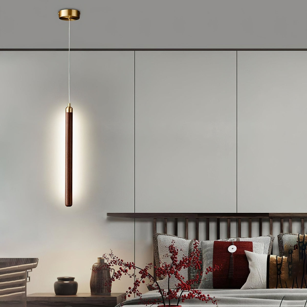 Elksdut Modern Walnut Wood LED Pendant Light for Kitchen Island and Dining Room