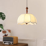 Elowen Blossom Lantern Pendant Light – Fabric Shade with Wood Accents