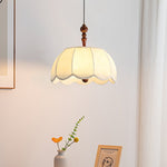 Elowen Blossom Lantern Pendant Light – Fabric Shade with Wood Accents