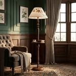 Elowen Bloom Side Floor Lamp with Walnut Table and Floral Shade