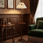 Elowen Bloom Side Floor Lamp with Walnut Table and Floral Shade