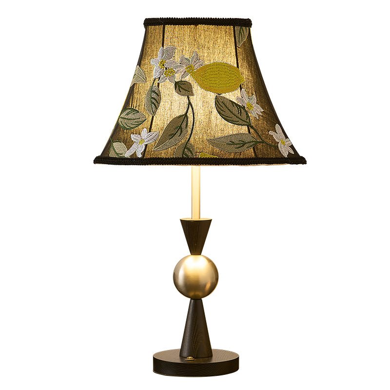 Elowen Bloom Embroidered Table Lamp with Walnut Base