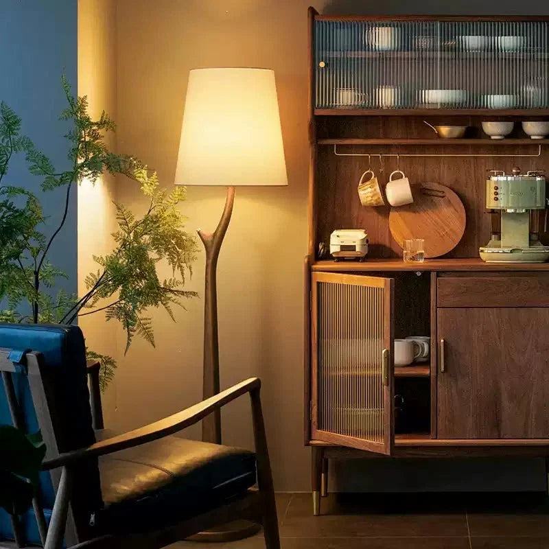 Elowen Modern Wooden Floor Lamp with Fabric Shade for Living Room