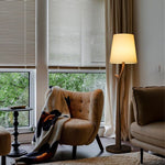Elowen Modern Wooden Floor Lamp with Fabric Shade for Living Room