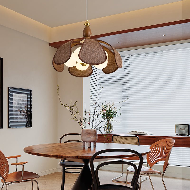 Elowen Handwoven Raffia Pendant Light with Brass Accents