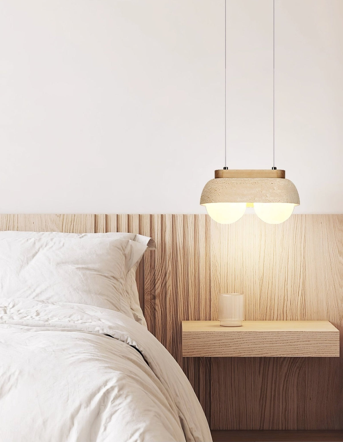 Elowen Travertine Pendant Light — Natural Stone & Glass