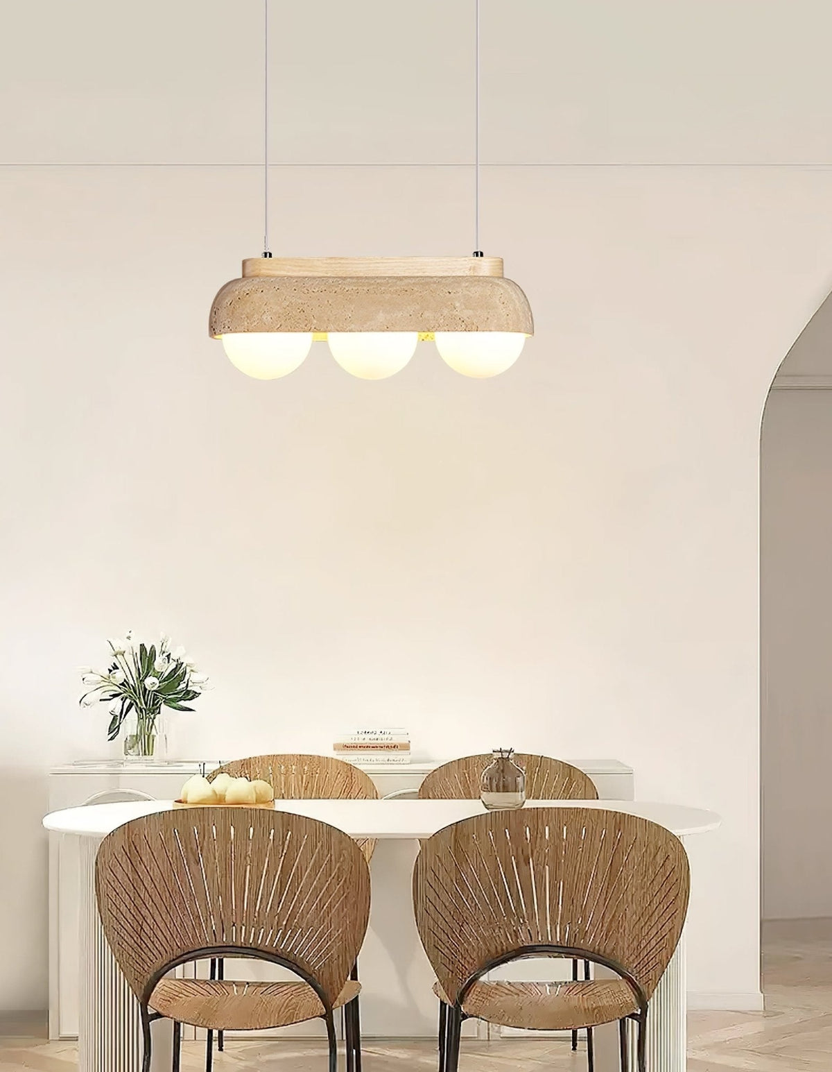 Elowen Travertine Pendant Light — Natural Stone & Glass