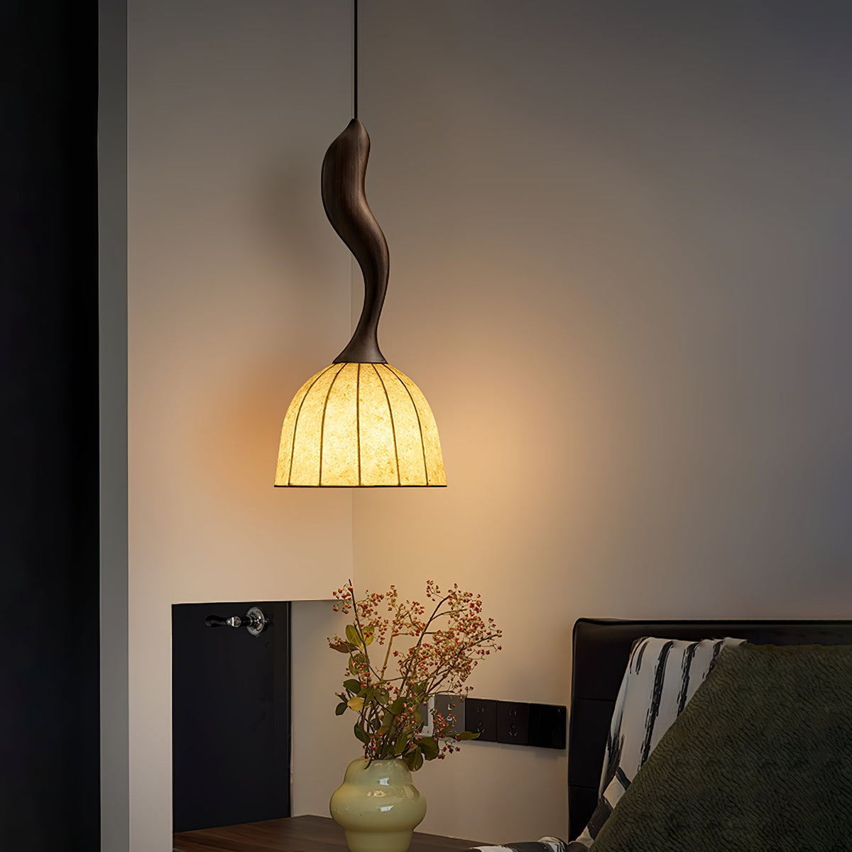 Elowen Twisted Wood Pendant Light – Sculptural Designer Ceiling Lamp