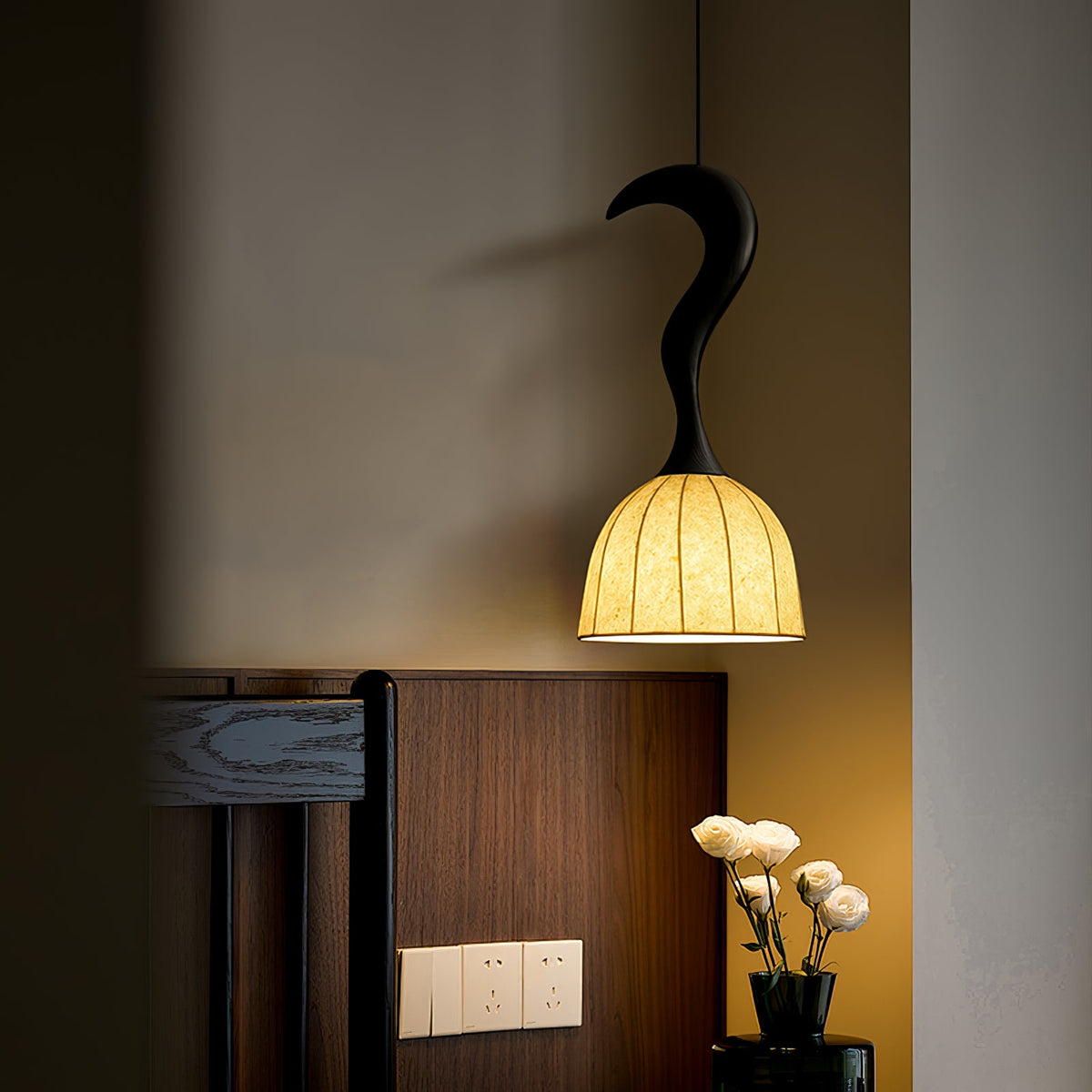 Elowen Twisted Wood Pendant Light – Sculptural Designer Ceiling Lamp