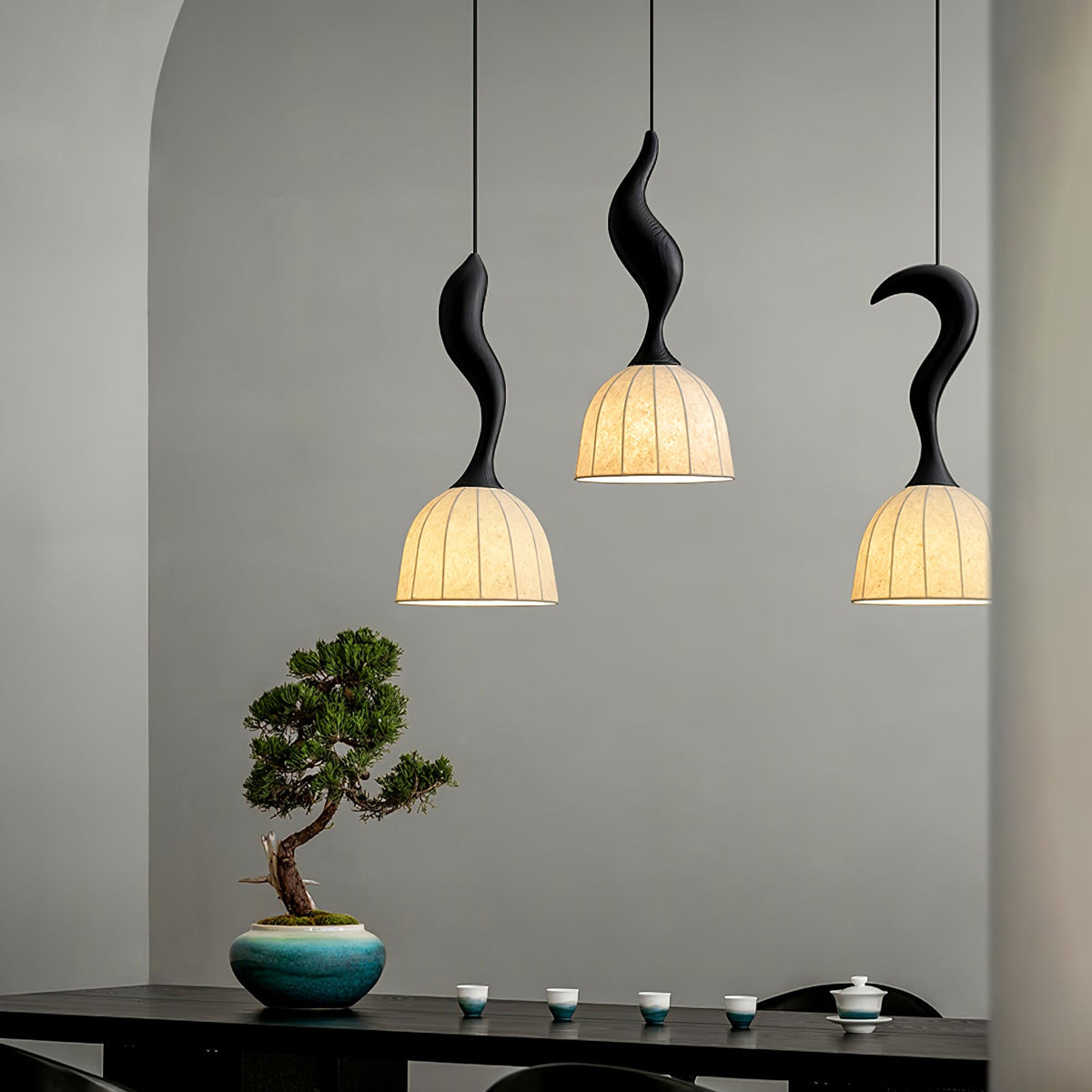 Elowen Twisted Wood Pendant Light – Sculptural Designer Ceiling Lamp