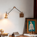 Elowen Wood Wall Lamp – Modern Swing Arm Sconce with Brass Accents