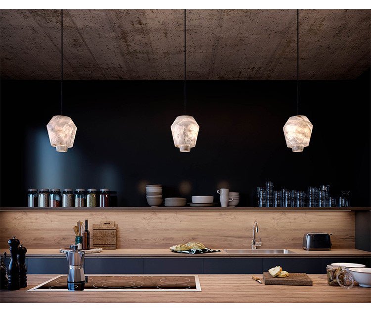 Elvian Natural Alabaster Pendant Light with Brass Accents