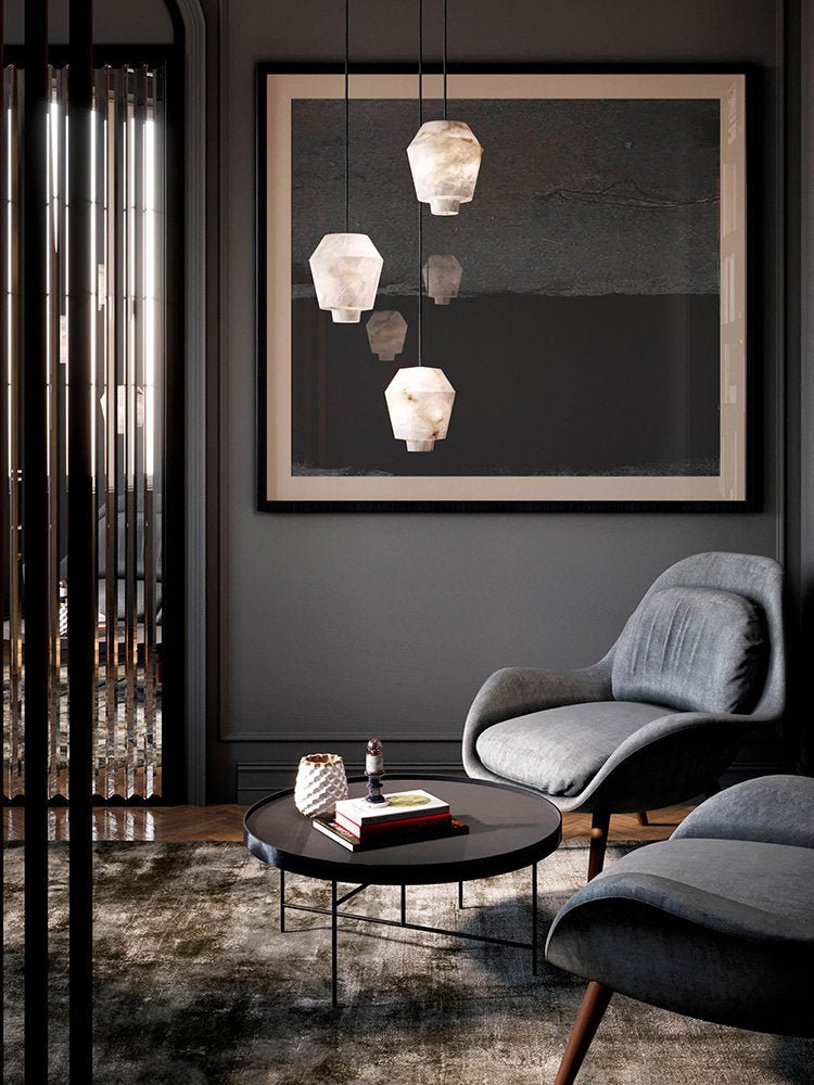 Elvian Natural Alabaster Pendant Light with Brass Accents