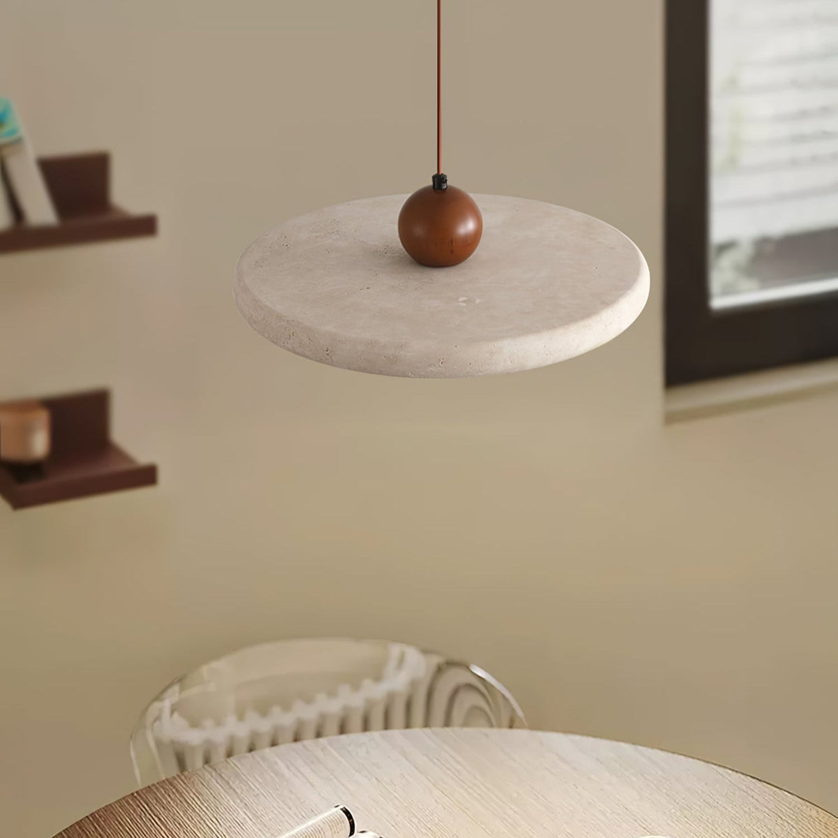 Elvora Travertine Pendant Light – Modern Minimalist LED Hanging Lamp for Dining Room and Living Space