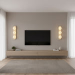 Elysian Travertine Wall Sconce with Glass Globes – Modern Natural Stone Lighting