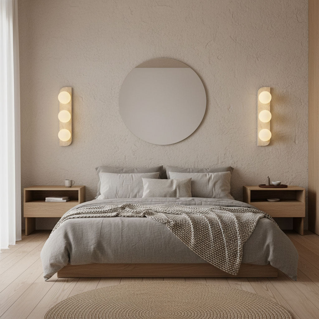 Elysian Travertine Wall Sconce with Glass Globes – Modern Natural Stone Lighting