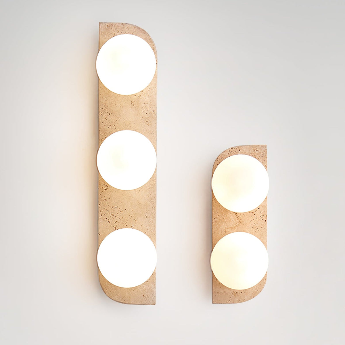 Elysian Travertine Wall Sconce with Glass Globes – Modern Natural Stone Lighting
