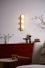 Elysian Travertine Wall Sconce with Glass Globes – Modern Natural Stone Lighting