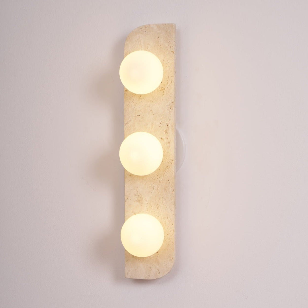 Elysian Travertine Wall Sconce with Glass Globes – Modern Natural Stone Lighting