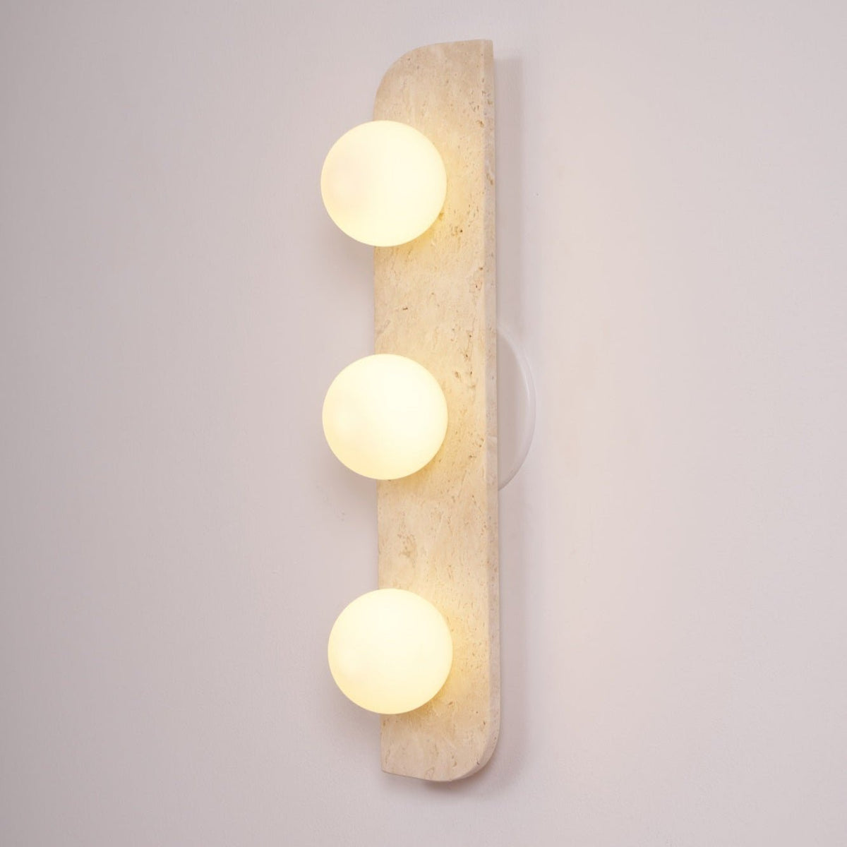 Elysian Travertine Wall Sconce with Glass Globes – Modern Natural Stone Lighting