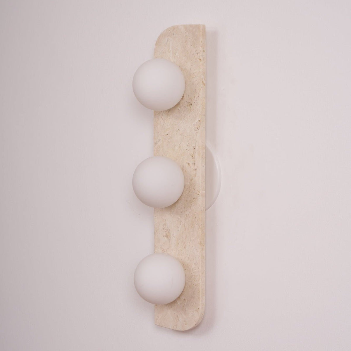 Elysian Travertine Wall Sconce with Glass Globes – Modern Natural Stone Lighting