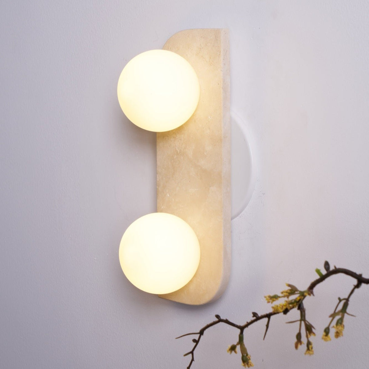 Elysian Travertine Wall Sconce with Glass Globes – Modern Natural Stone Lighting