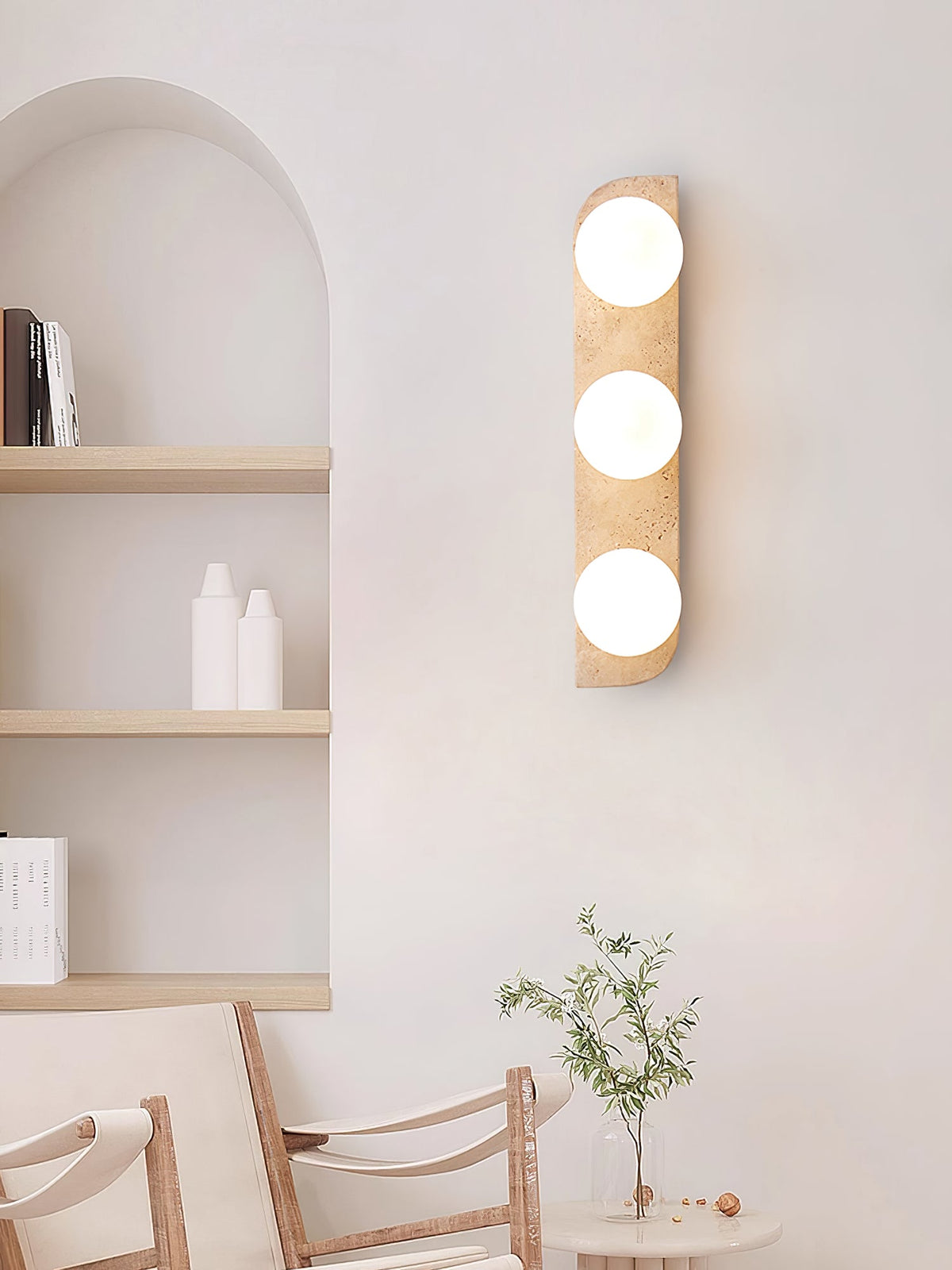 Elysian Travertine Wall Sconce with Glass Globes – Modern Natural Stone Lighting