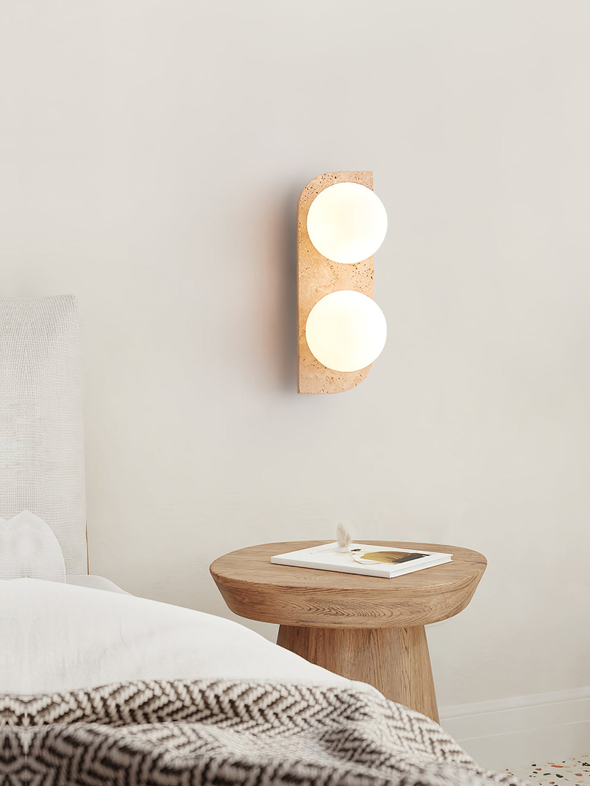 Elysian Travertine Wall Sconce with Glass Globes – Modern Natural Stone Lighting