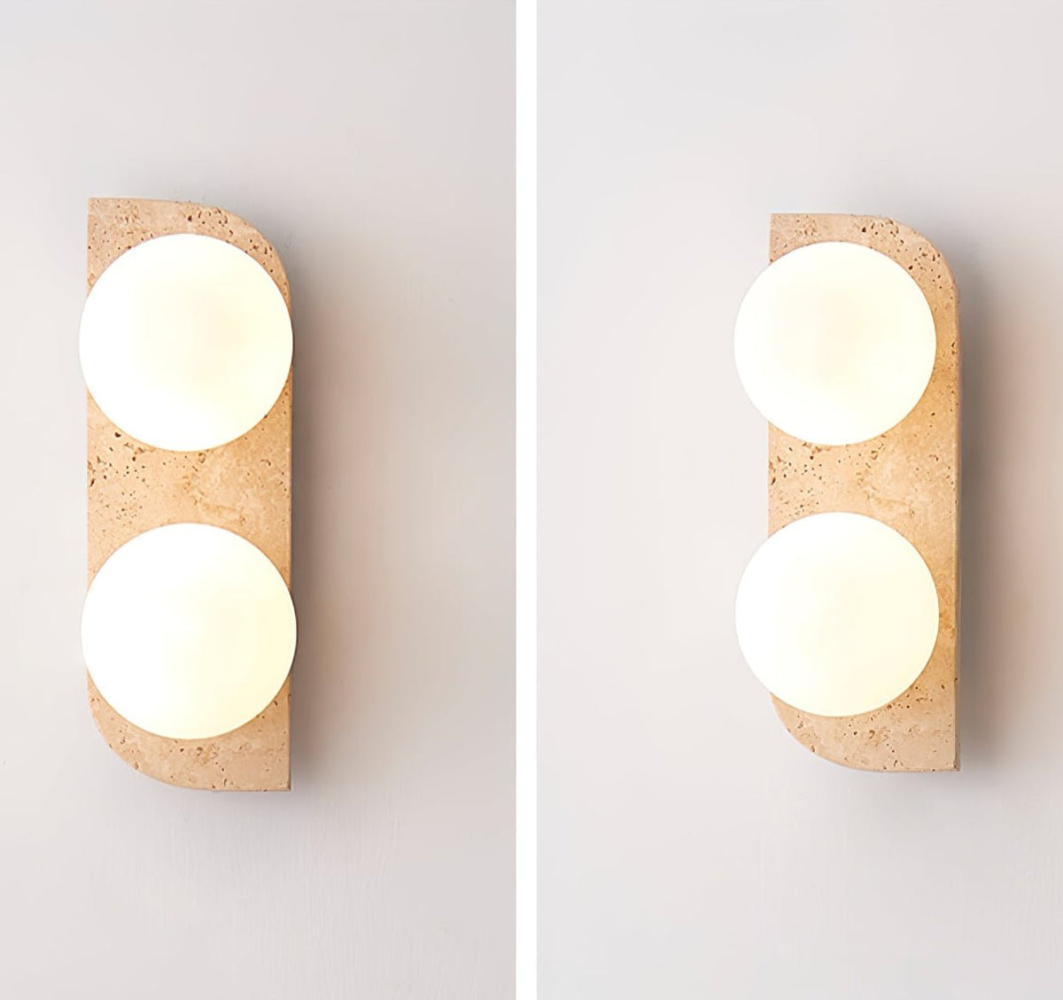 Elysian Travertine Wall Sconce with Glass Globes – Modern Natural Stone Lighting