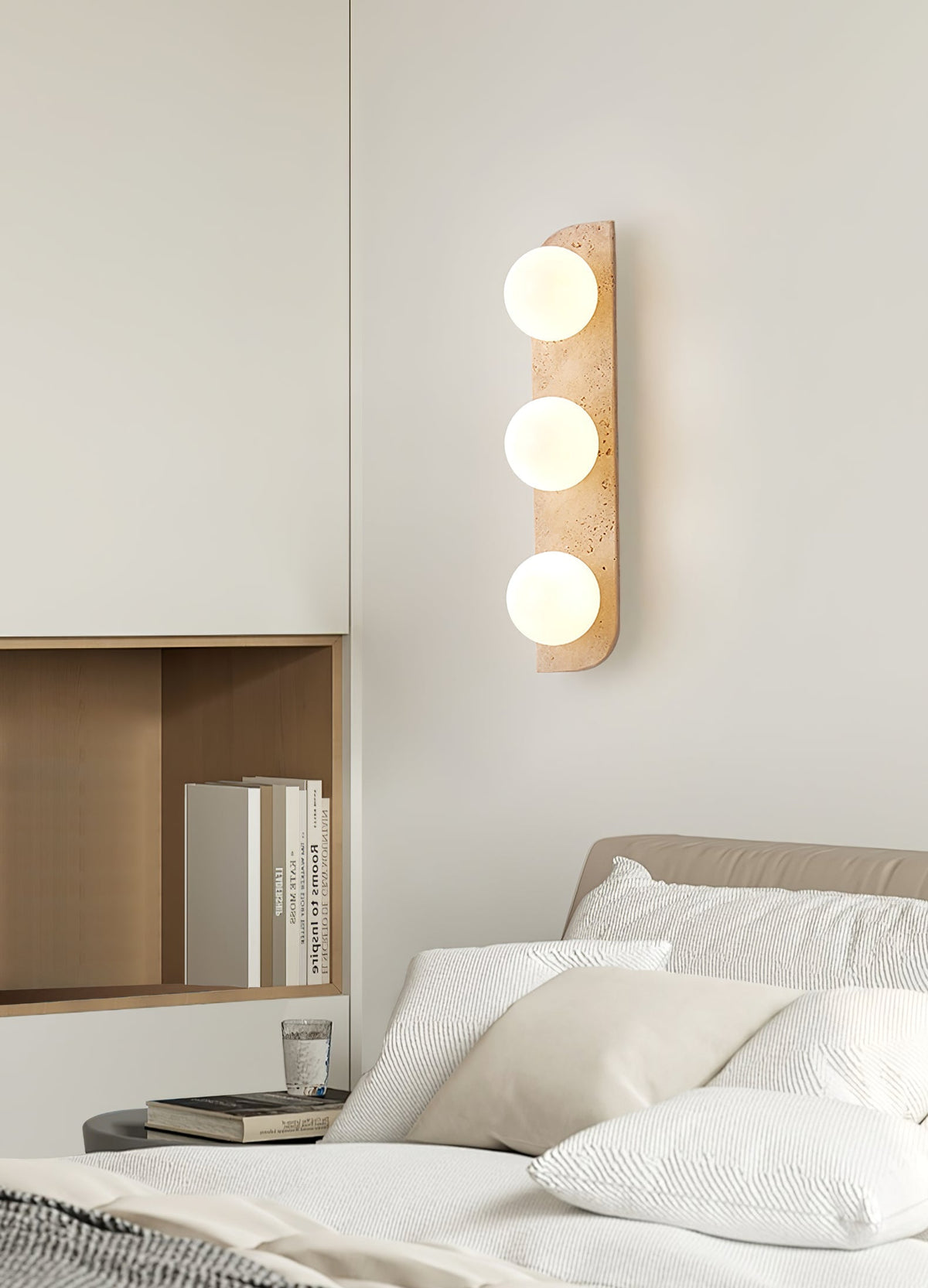 Elysian Travertine Wall Sconce with Glass Globes – Modern Natural Stone Lighting